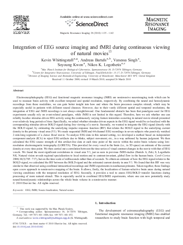 (PDF) Integration of EEG source imaging and fMRI during continuous ...