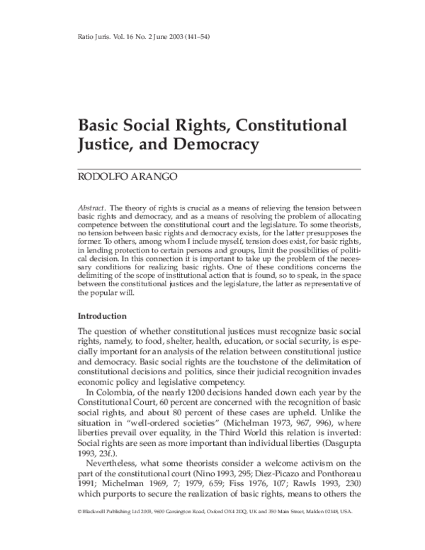 (PDF) Basic Social Rights, Constitutional Justice, and Democracy