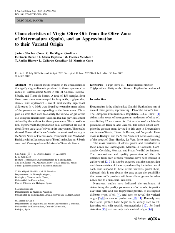 (PDF) Characteristics of Virgin Olive Oils from the Olive Zone of ...