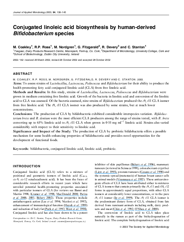 (PDF) Conjugated linoleic acid biosynthesis by humanderived