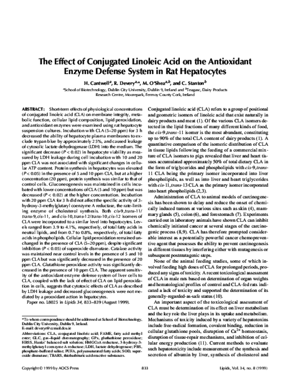 (PDF) The effect of conjugated linoleic acid on the antioxidant enzyme