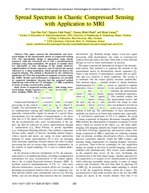(PDF) Spread spectrum in chaotic compressed sensing with application to MRI