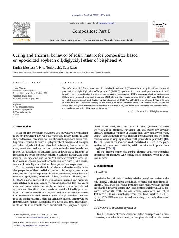 (PDF) Curing and thermal behavior of resin matrix for composites based on epoxidized soybean oil