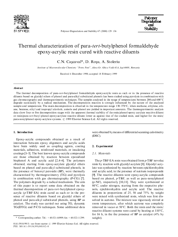 (PDF) Thermal characterization of paratertbutylphenol formaldehyde epoxyacrylic resin cured