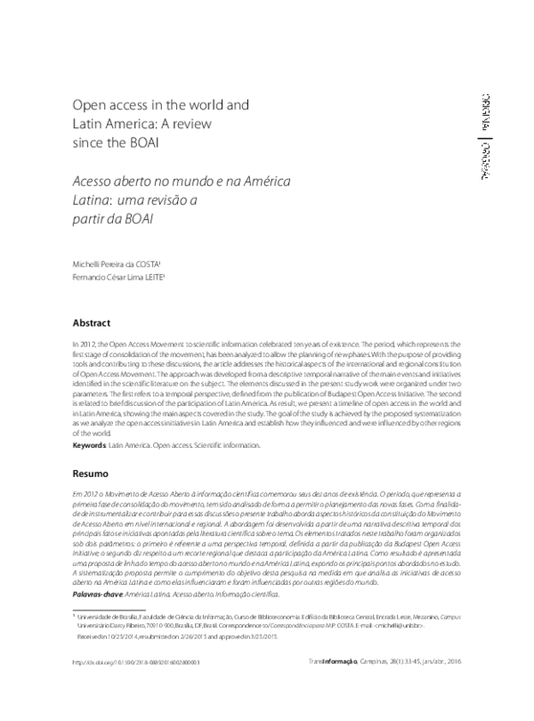 (PDF) Open access in the world and Latin America: a review since the BOAI