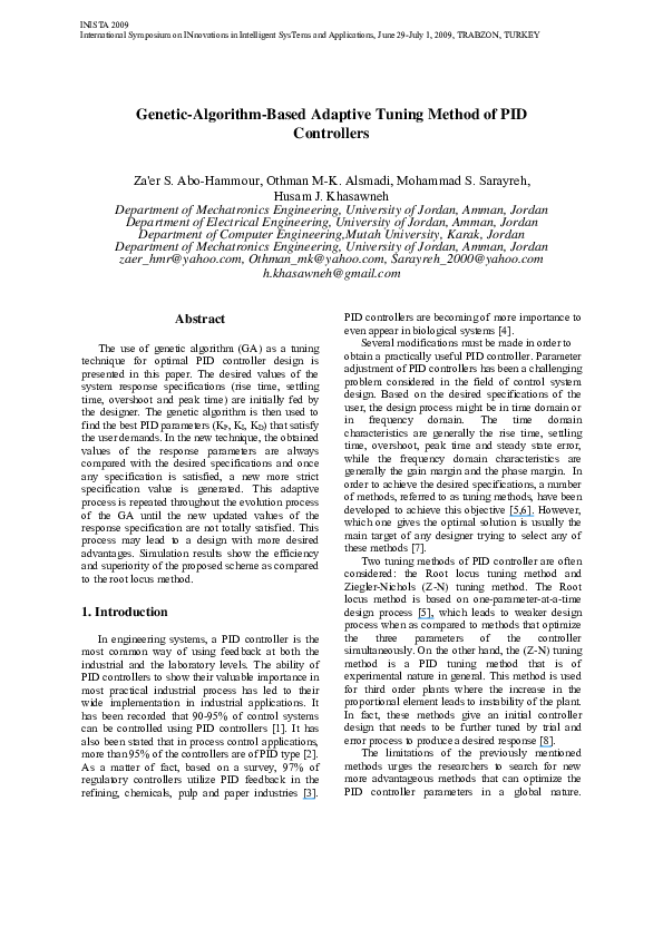 (PDF) Genetic algorithm-based adaptive tuning method of PID controllers