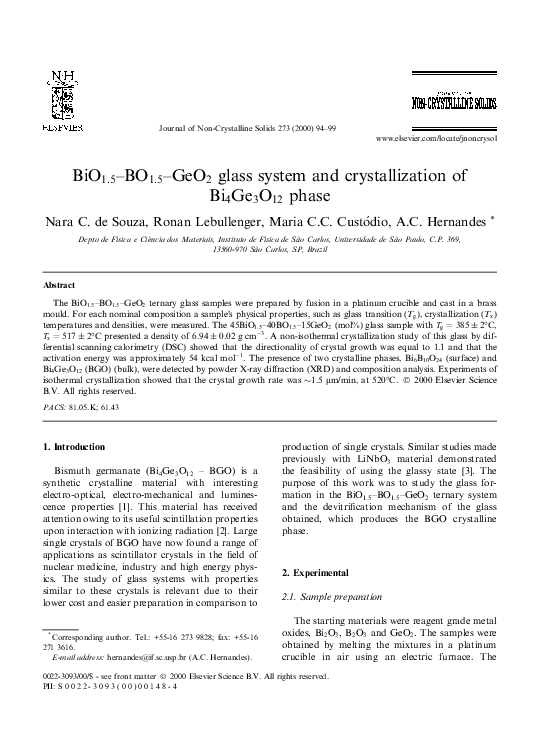 (PDF) BiO?BO?GeO glass system and crystallization of BiGeO phase