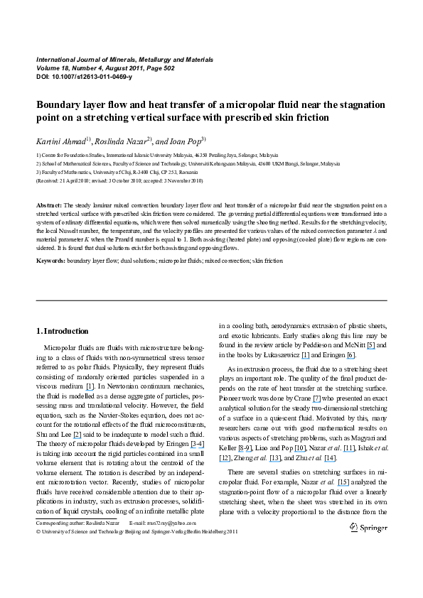 (PDF) Boundary layer flow and heat transfer of a micropolar fluid near ...
