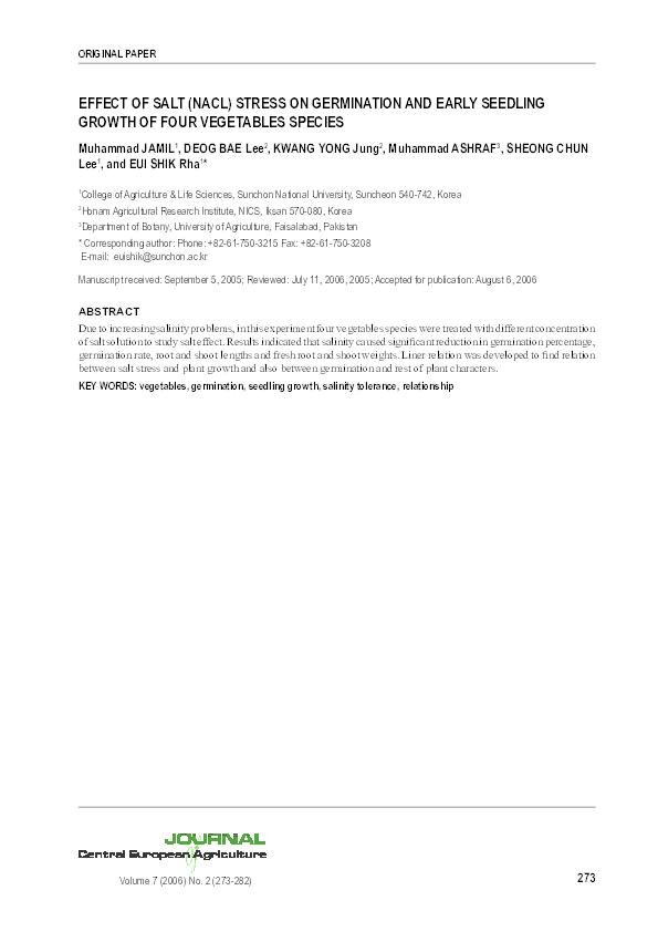 (PDF) EFFECT OF SALT (NACL) STRESS ON GERMINATION AND EARLY SEEDLING ...