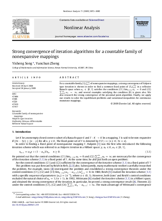 (PDF) Strong convergence of iteration algorithms for a countable family ...
