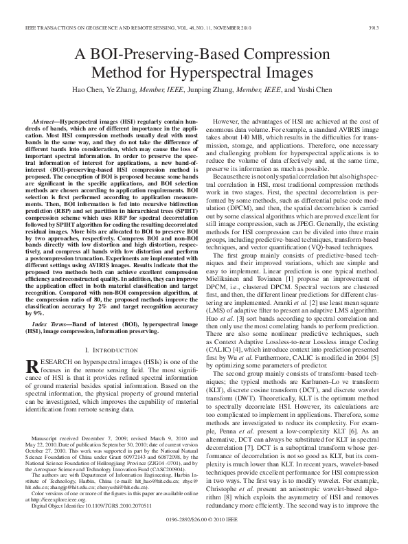 (PDF) A BOI-Preserving-Based Compression Method for Hyperspectral Images