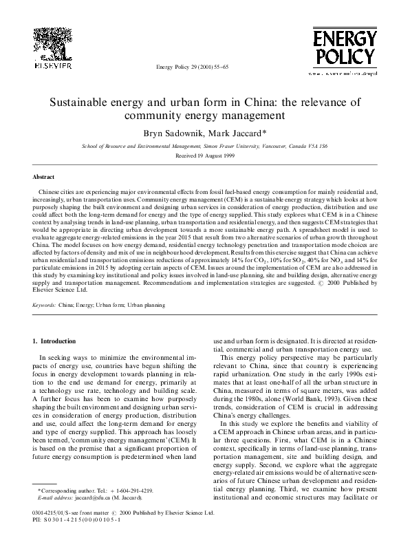 (PDF) Sustainable energy and urban form in China: the relevance of ...