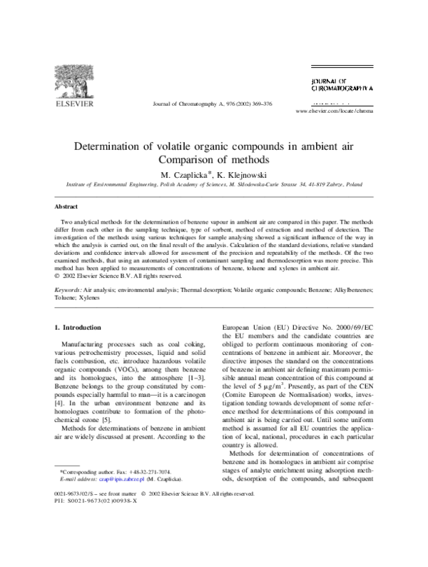 (PDF) Determination of Volatile Organic Compounds in the Atmosphere ...