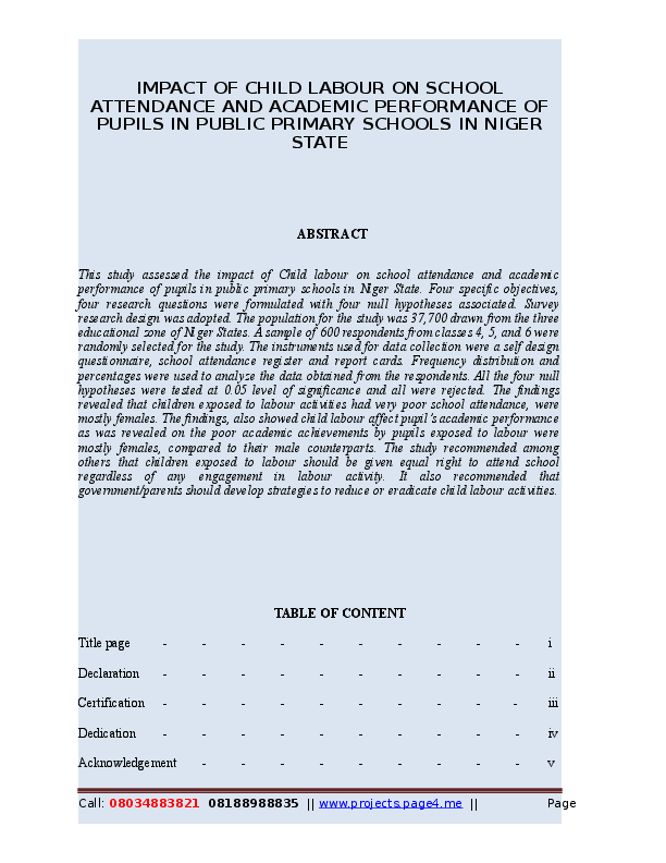 (DOC) IMPACT OF CHILD LABOUR ON SCHOOL ATTENDANCE AND ACADEMIC ...