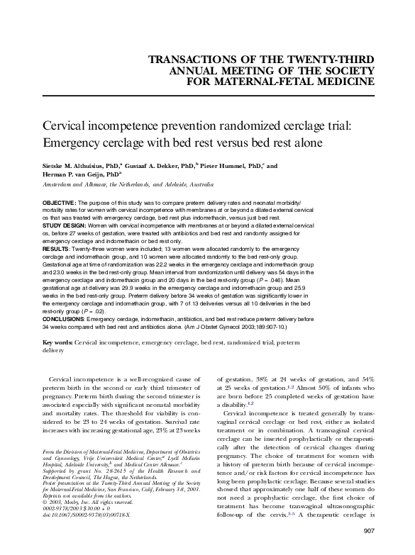 (PDF) Cervical prevention randomized cerclage trial