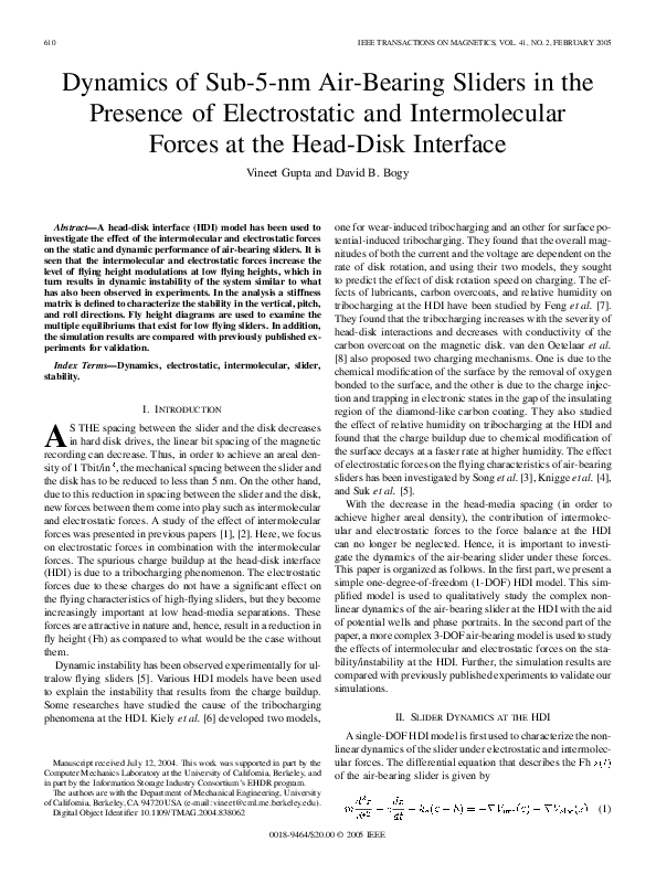(PDF) Dynamics of sub5nm airbearing sliders in the presence of