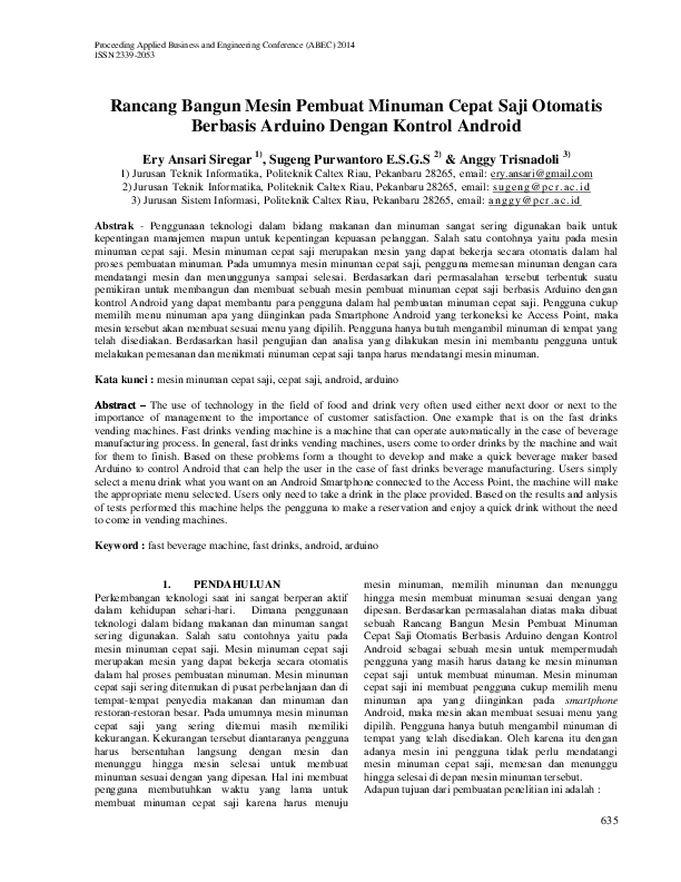 (PDF) Rancang Bangun Mesin Pembuat Minuman Cepat Saji Otomatis Berbasis