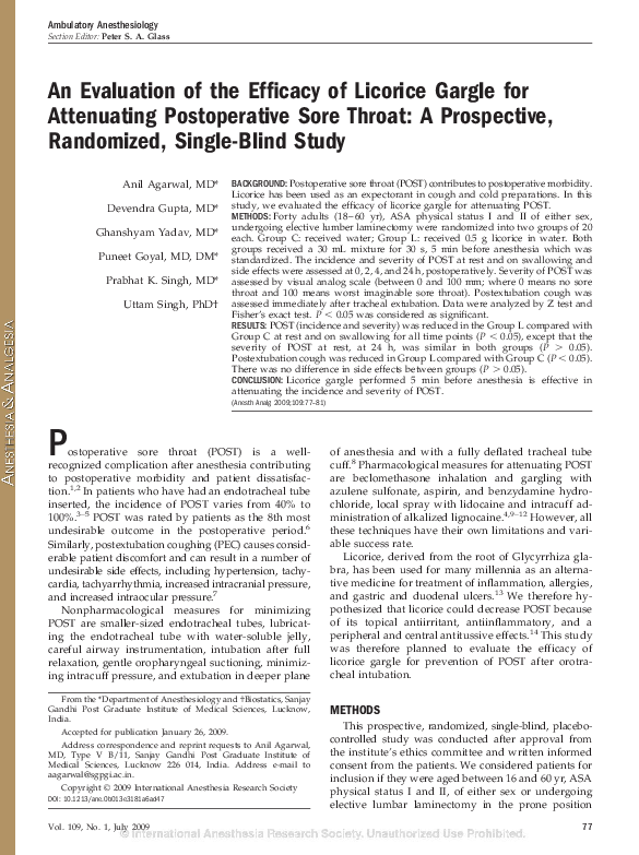 (PDF) An Evaluation of the Efficacy of Licorice Gargle for Attenuating