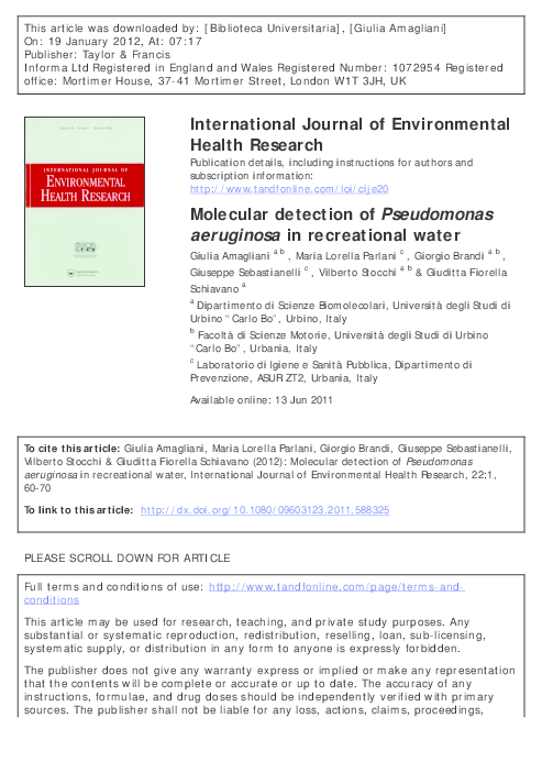 (PDF) Molecular detection of Pseudomonas aeruginosa in recreational water
