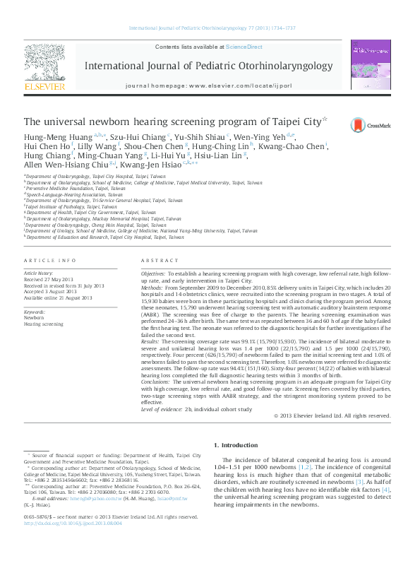 (PDF) The universal newborn hearing screening program of Taipei City