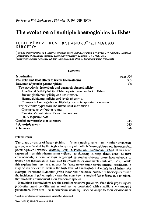 (PDF) The evolution of multiple haemoglobins in fishes