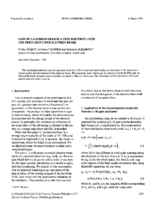 (PDF) Gain of a gaussian beam in a free electron laser for finite ...
