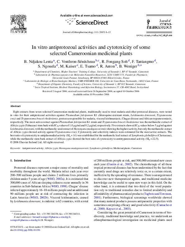 (PDF) In vitro antiprotozoal activities and cytotoxicity of some ...