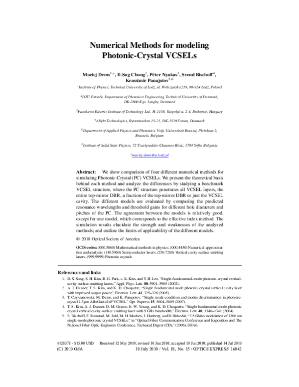(PDF) Numerical Methods for modeling Photonic-Crystal VCSELs