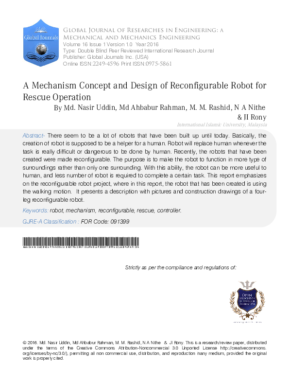 (PDF) A Mechanism Concept and Design of Reconfigurable Robot for Rescue ...