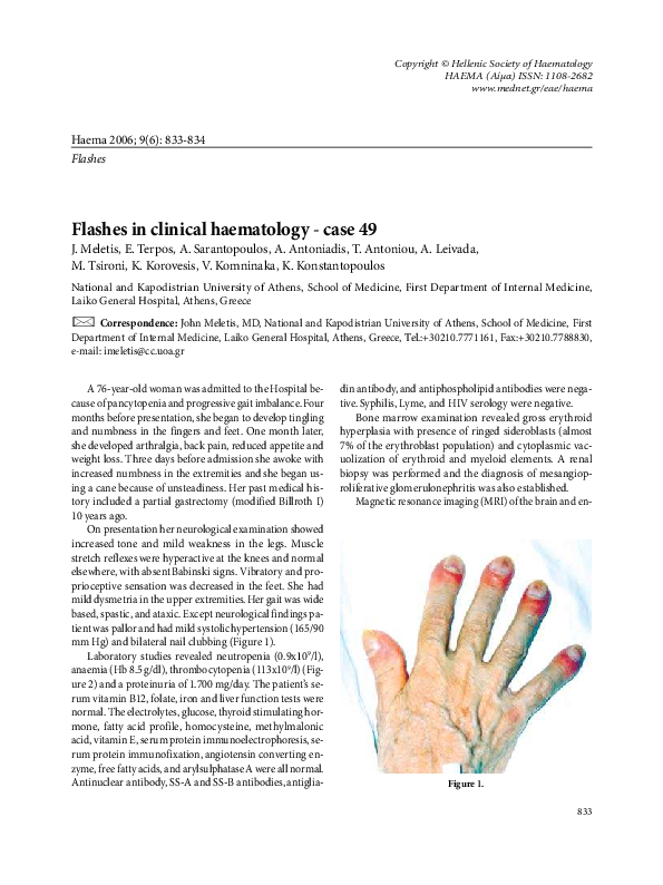 (PDF) Copper Deficiency with Pancytopenia, Dysplastic Features, Clubbing and Myeloneuropathy