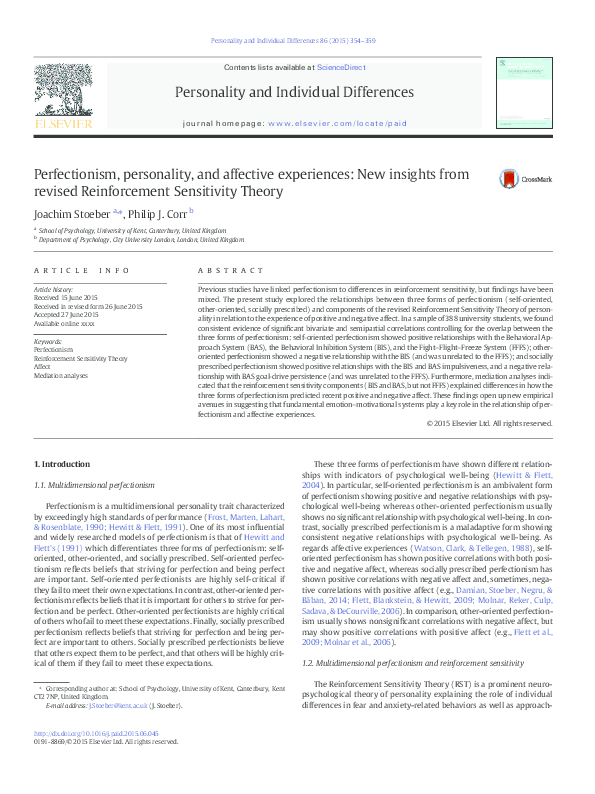 (PDF) Perfectionism, personality, and affective experiences: New ...