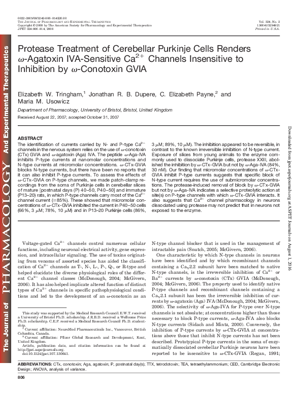 (PDF) Protease Effects on Purkinje Cell Ca2+ Channels