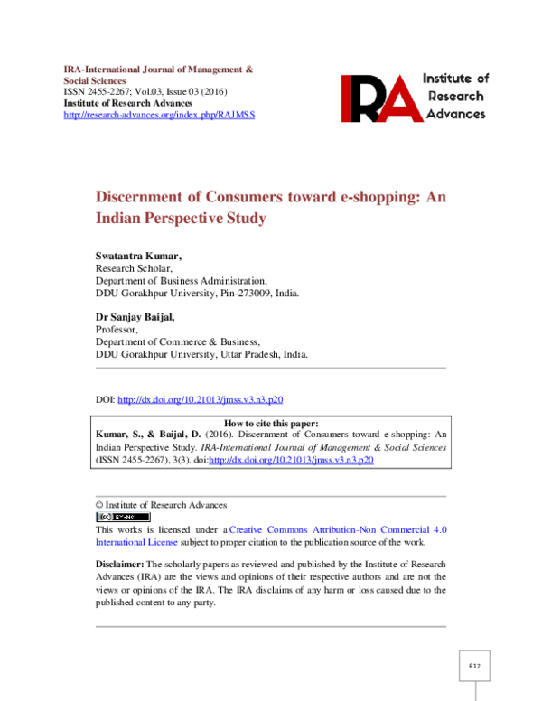 PDF) Discernment of Consumers toward e-shopping: An Indian ...