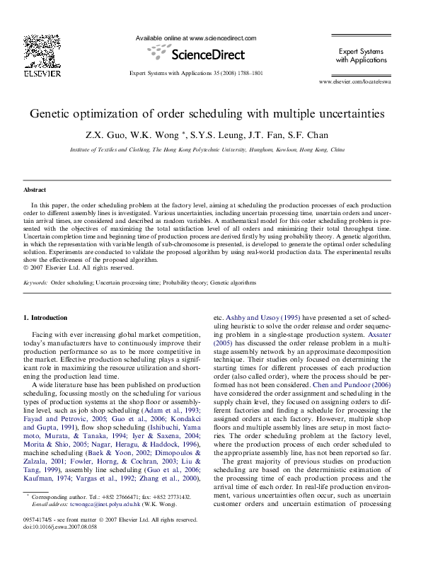 (PDF) Genetic optimization of order scheduling with multiple uncertainties