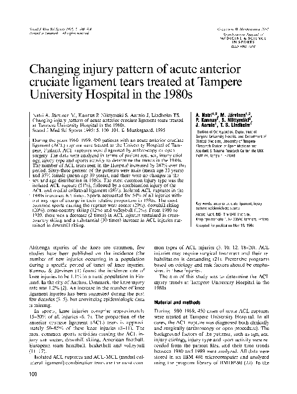 (PDF) Changing injury pattern of acute anterior cruciate ligament tears ...