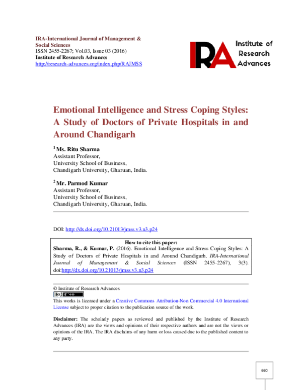 (PDF) Emotional Intelligence and Stress Coping Styles: A Study of ...