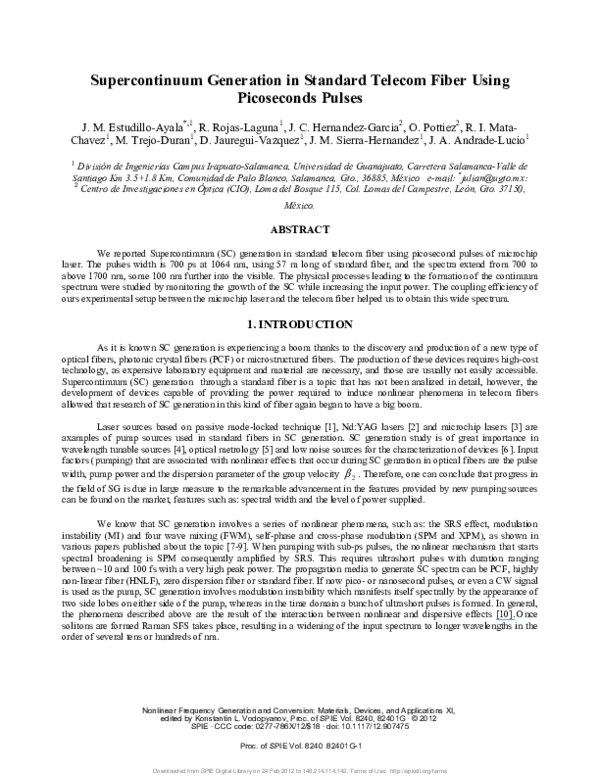 (PDF) Supercontinuum generation in standard telecom fiber using ...