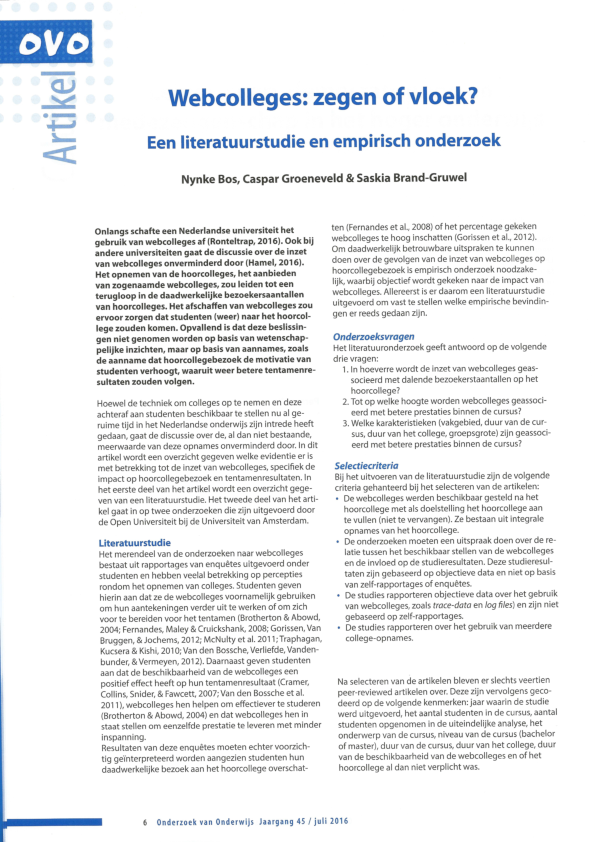 (PDF) Webcolleges zegen of vloek? Een