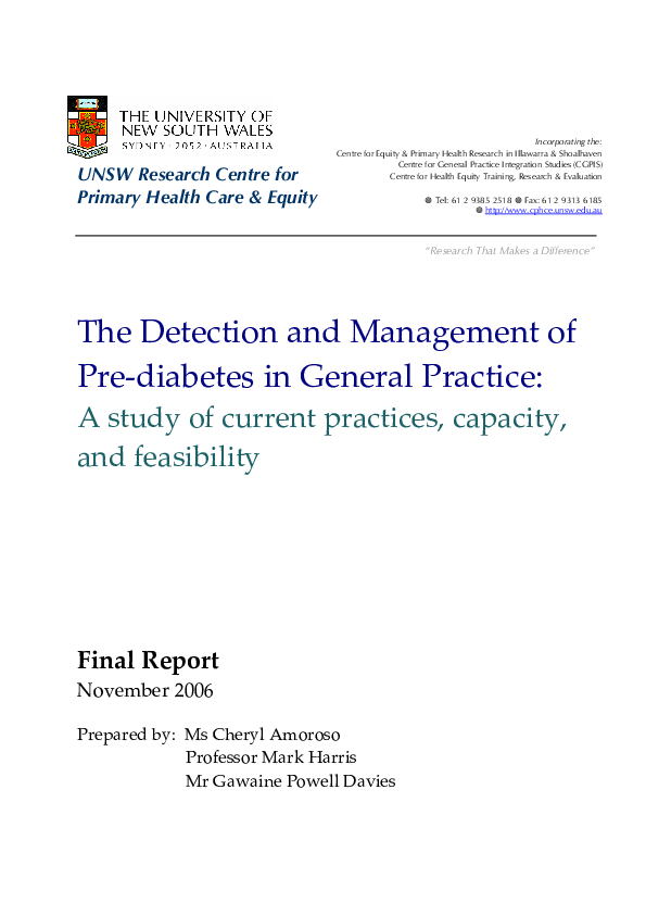(PDF) The Detection and Management of Pre-diabetes in General Practice