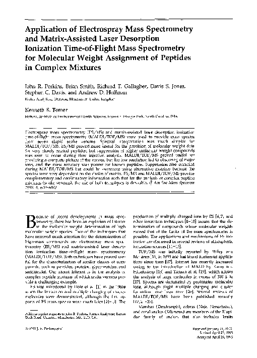 (PDF) Application of electrospray mass spectrometry to the ...