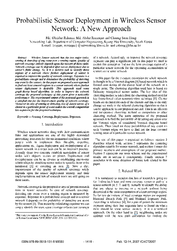 (PDF) Probabilistic Sensor Deployment in Wireless Sensor Network: A New ...