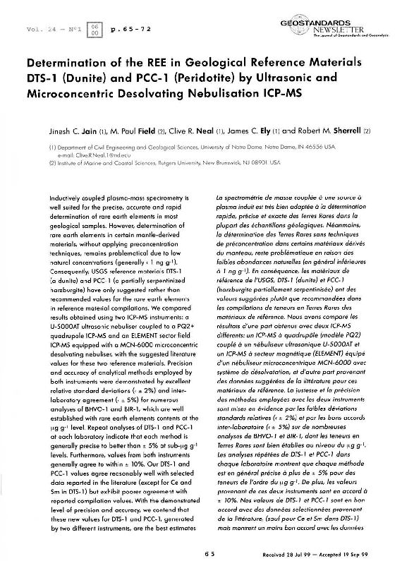 (PDF) Determination of the REE in Geological Reference Materials DTS-1 ...