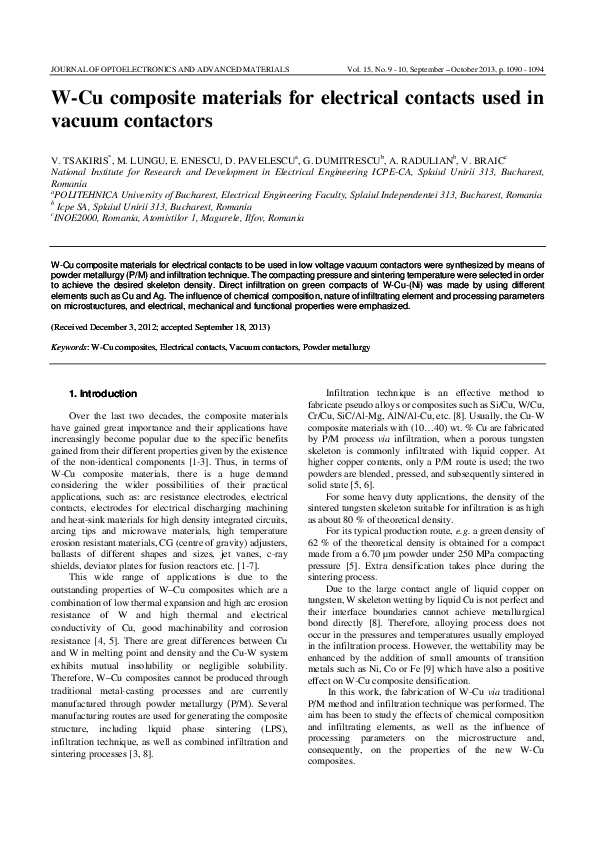 (PDF) WCu composite materials for electrical contacts used in vacuum