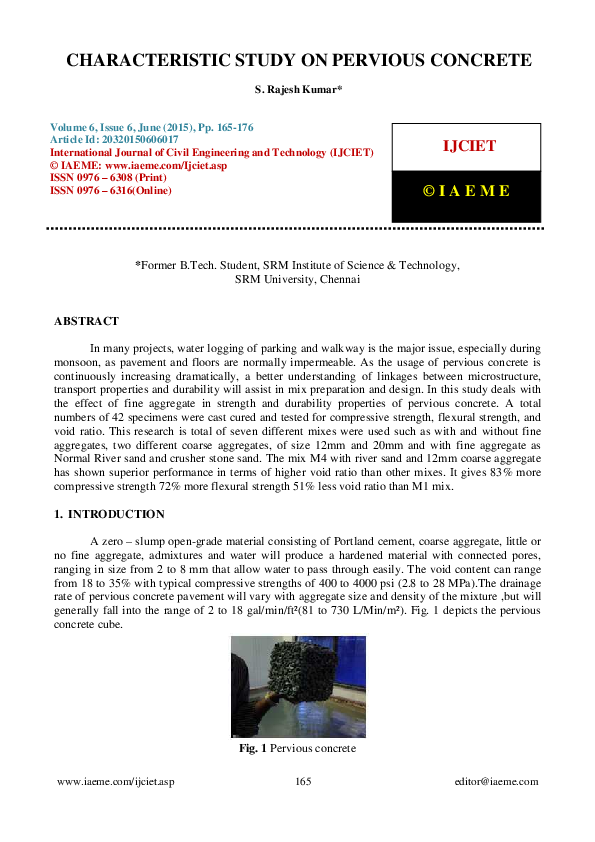 (PDF) CHARACTERISTIC STUDY ON PERVIOUS CONCRETE