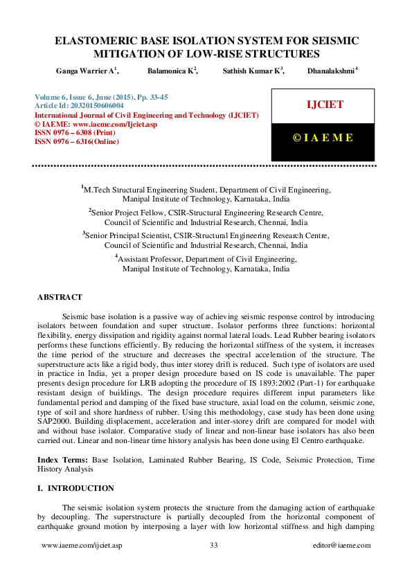 (PDF) Elastomeric Base Isolation System For Seismic Mitigation of Low ...