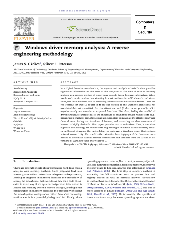 (PDF) Windows driver memory analysis: A reverse engineering methodology