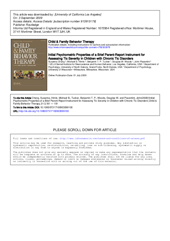 (PDF) Initial Psychometric Properties of a Brief Parent-Report ...