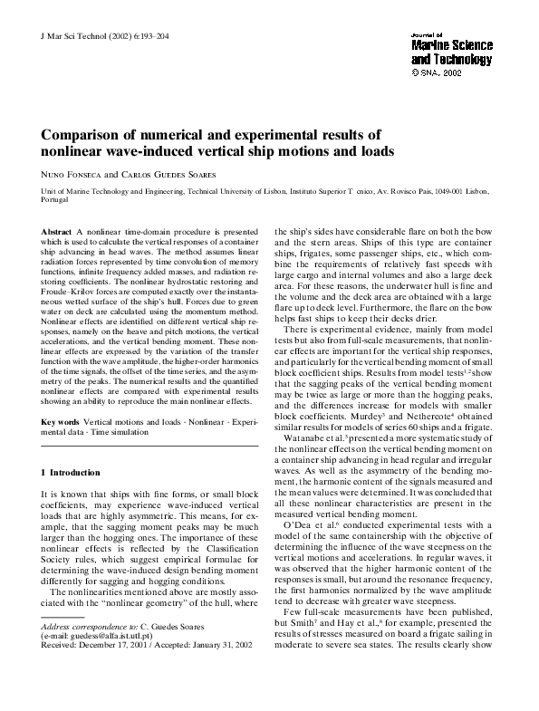 (PDF) Comparison of numerical and experimental results of nonlinear ...