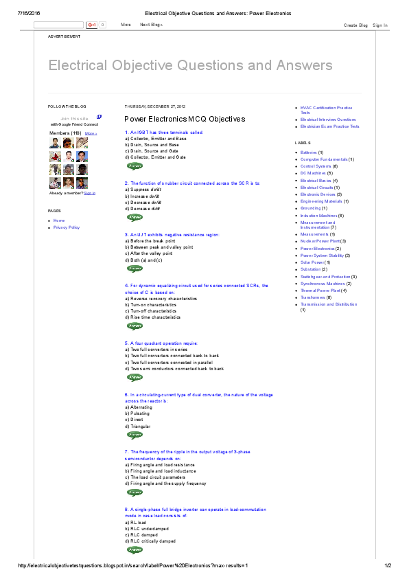 (PDF) Power Electronics MCQ Objectives Adika Shinde Academia.edu