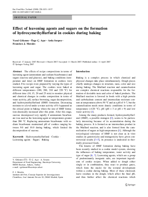 (PDF) Effect of leavening agents and sugars on the formation of